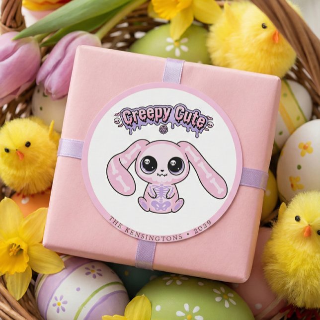 Autocollant de Pâques de lapin gothique rose migno (Creepy Cute Pink Goth Bunny Easter Sticker)
