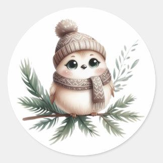 Autocollant de petit oiseau mignon en hiver