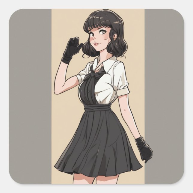 Autocollant de petite robe noire Anime Chic - inte (Devant)
