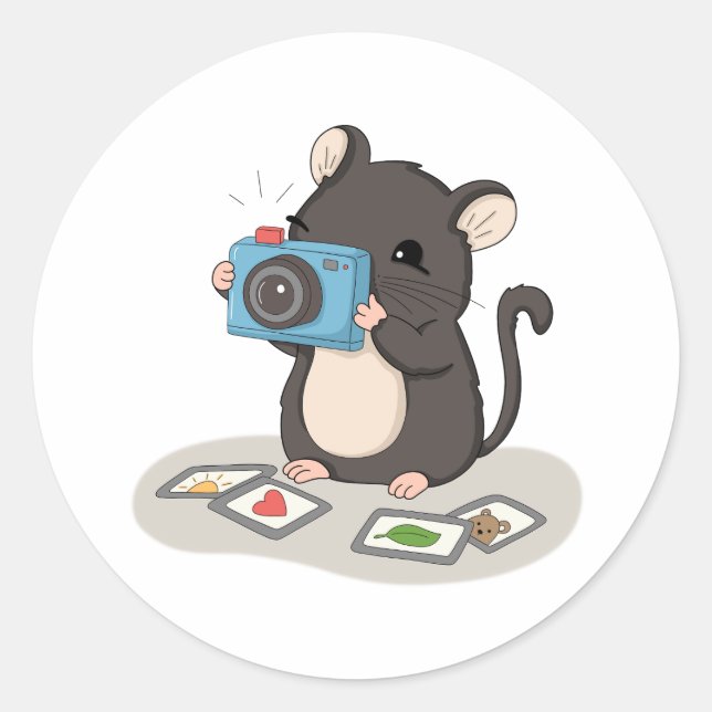 Autocollant de photographe avec une souris mignonn (Devant)