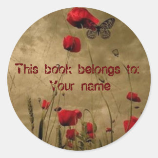 autocollant de plaque de livre, fleur et papillon