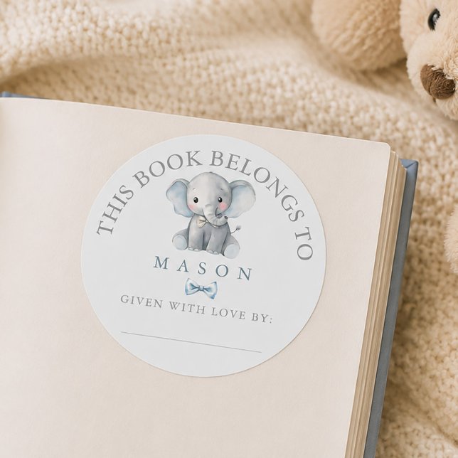 Autocollant de plaque de livre pour bébé éléphant  (Elephant Blush Pink Baby Bookplate Sticker)