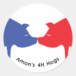 Autocollant de porc rouge bleu