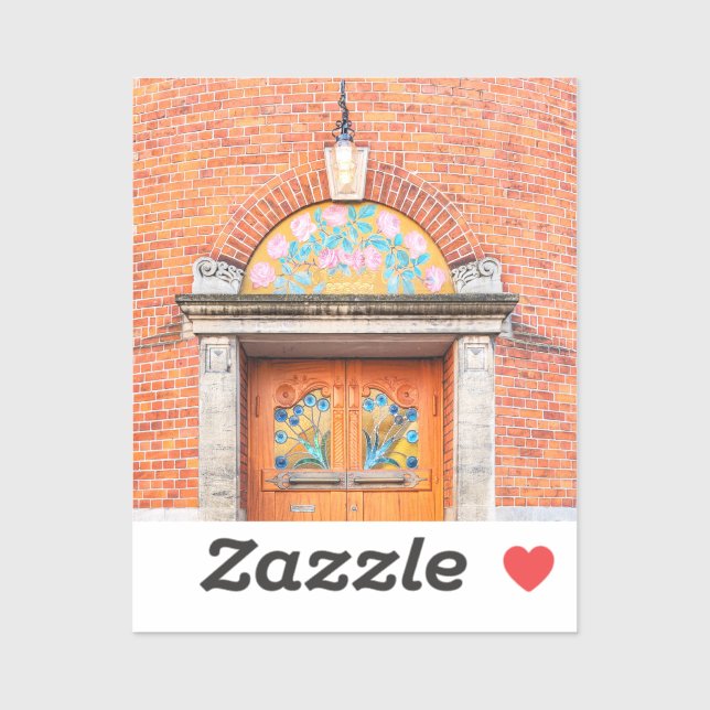 Autocollant de porte danois à fleurs (Feuille)