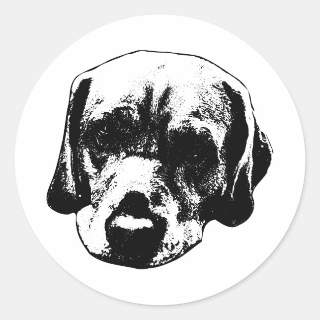 Autocollant de portrait noir et blanc Labrador (Devant)