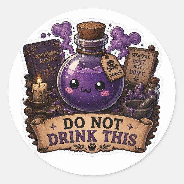 Autocollant de potion fantaisiste drôle à ne pas b (Devant)