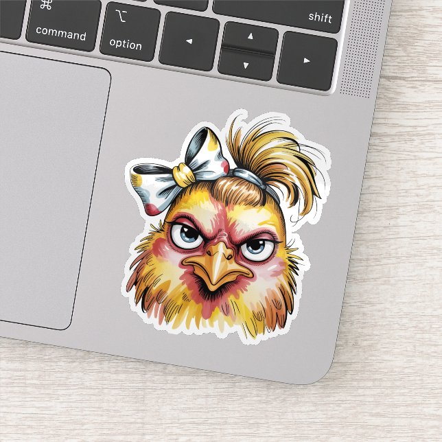Autocollant de poule grincheuse sassy nœud jaune c (Détail)