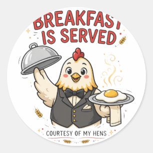 Autocollant de poulet drôle du petit déjeuner serv