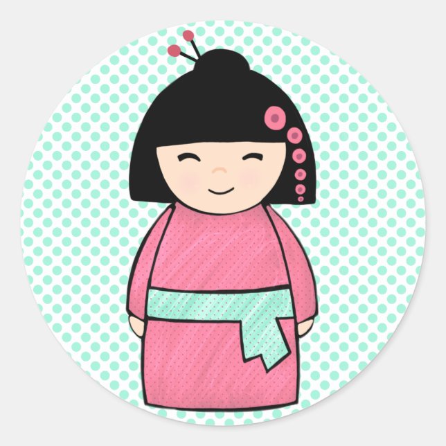 Autocollant de poupée Kokeshi, brillant, 3 pouces  (Devant)
