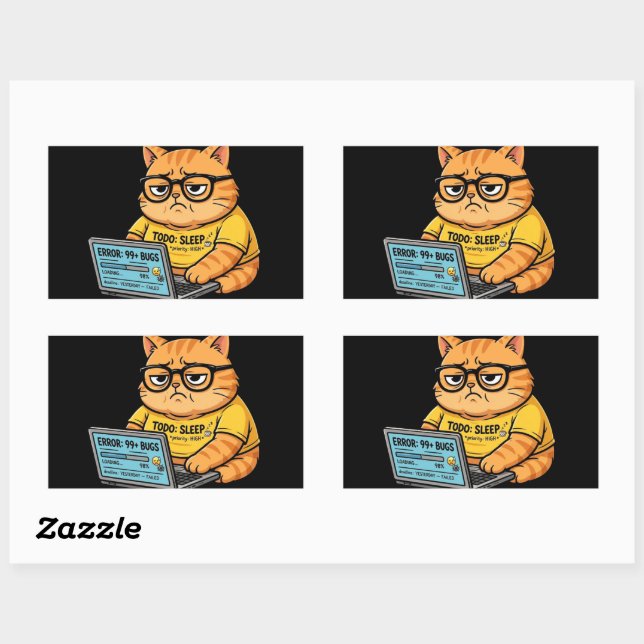 Autocollant de programmeur de chat orange drôle (Feuille)