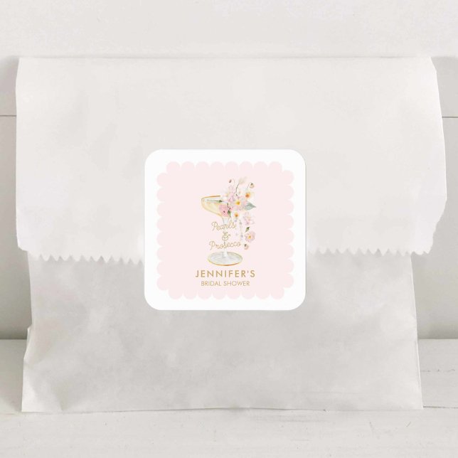 Autocollant de Réception de Mariage Élégantes Perl (Pink Pearls and Prosecco Favor Sticker)