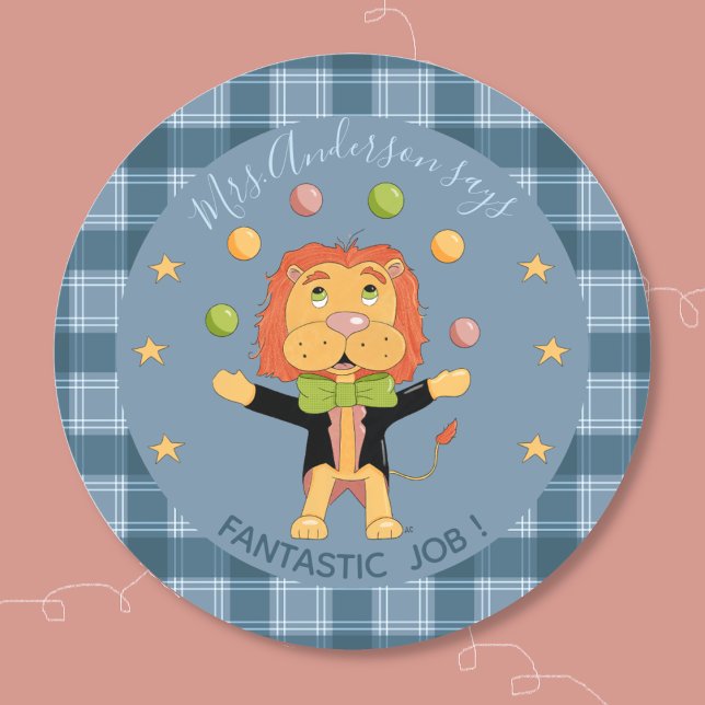 Autocollant de récompense bleu étudiant Lion de ci (Cute reward sticker for encouraging young student to keep going . )