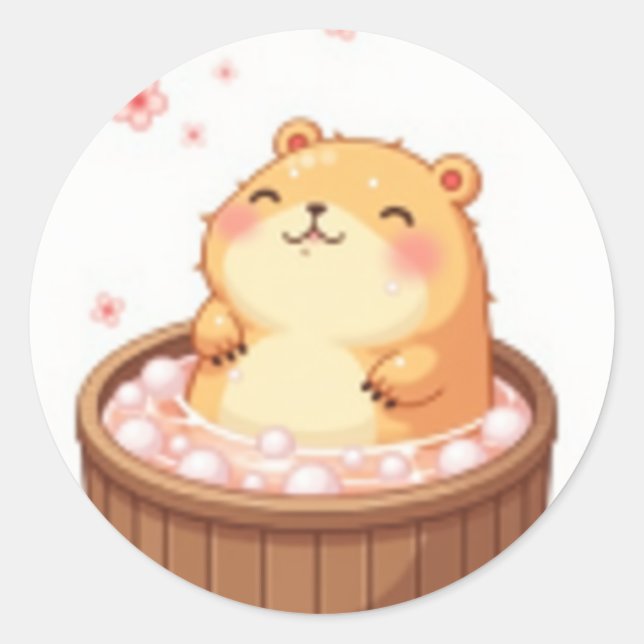 Autocollant de relaxation du capybara dans un bain (Devant)