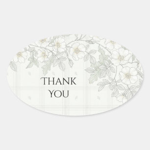 Autocollant de remerciement à carreaux floral blan
