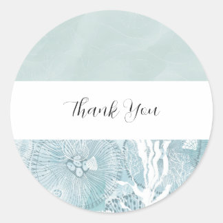 Autocollant de remerciement bleu aquarelle côtière