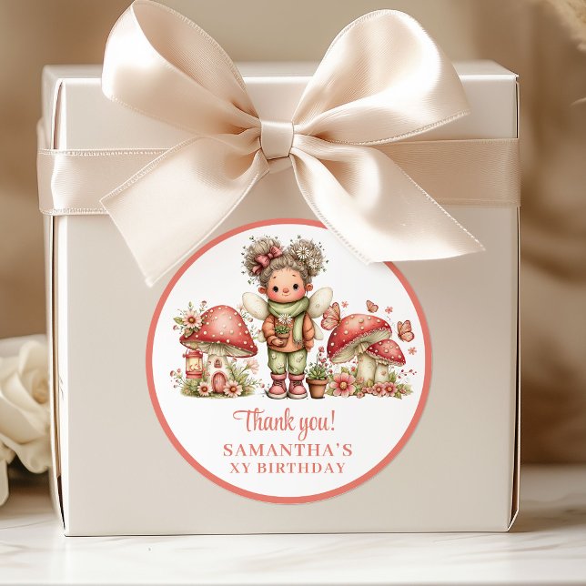 Autocollant de remerciement d'anniversaire avec fé (Cute Whimsy Fairy Blush Birthday Thank You Stickers)