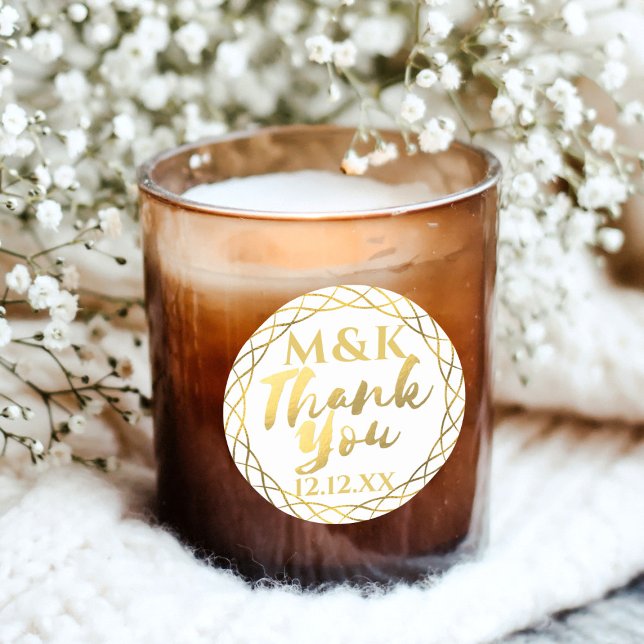 Autocollant de remerciement de mariage à monogramm (Just add your initials and special date this these fancy faux foil stickers.)