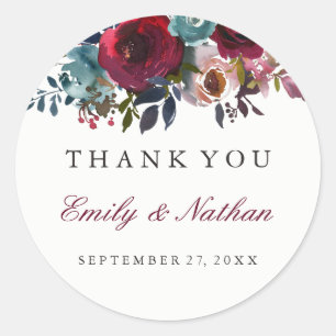 Autocollant de remerciement de mariage floral aqua