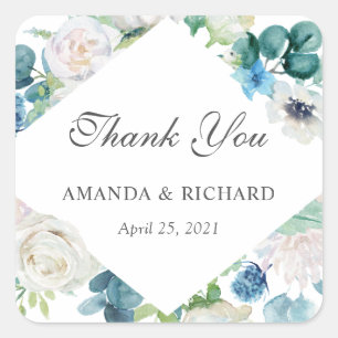 Autocollant de remerciement de mariage floral bleu