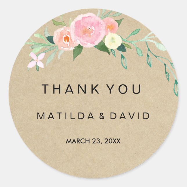 Autocollant de remerciement de mariage floral Boho (Devant)