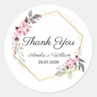 Autocollant de remerciement de mariage floral élég