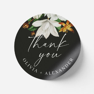 Autocollant de remerciement de mariage floral noir