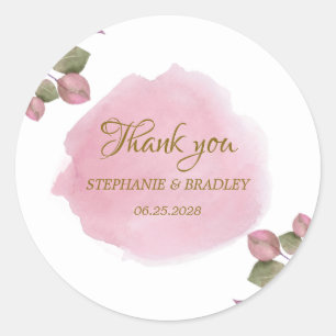 Autocollant de remerciement de mariage floral rose