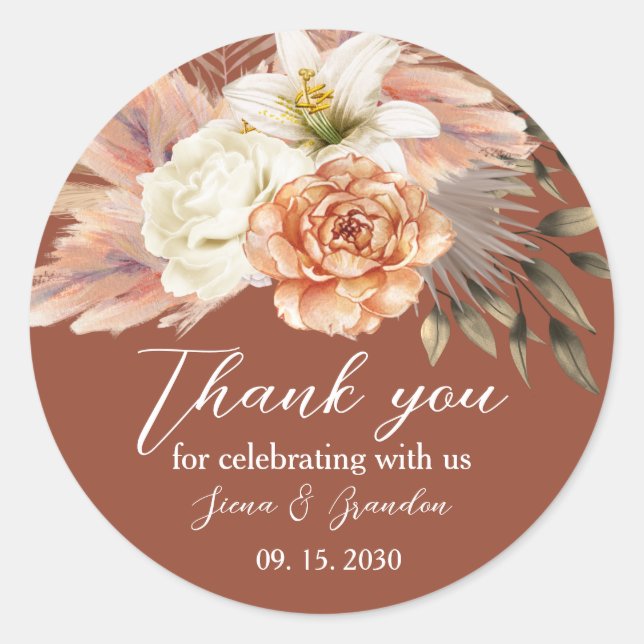 Autocollant de remerciement de mariage floral rust (Devant)