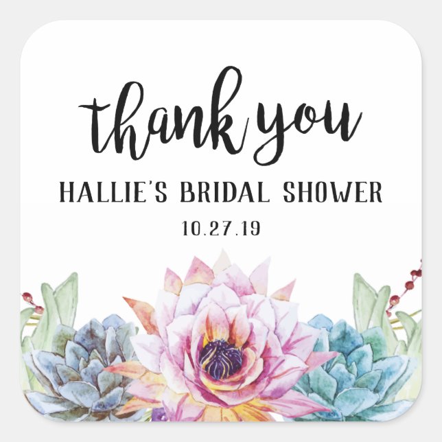 Autocollant de remerciement de succulente (Devant)