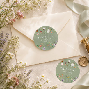 Autocollant de remerciement Fleur sauvage Vert sau