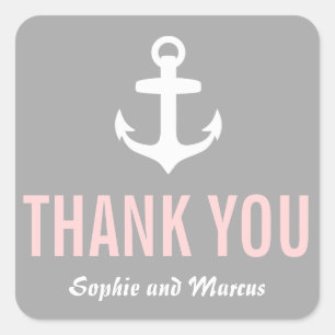 Autocollant de remerciement nautique rose et gris