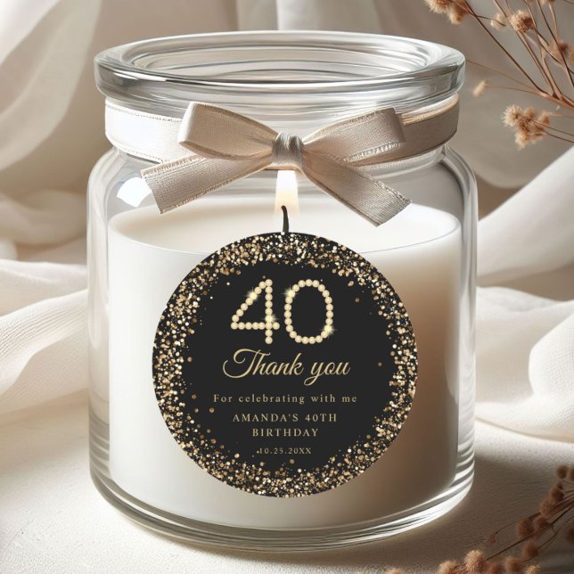 Autocollant de remerciement pour 40e anniversaire  (Gold Diamonds 40th Birthday Party Thank you stickers)
