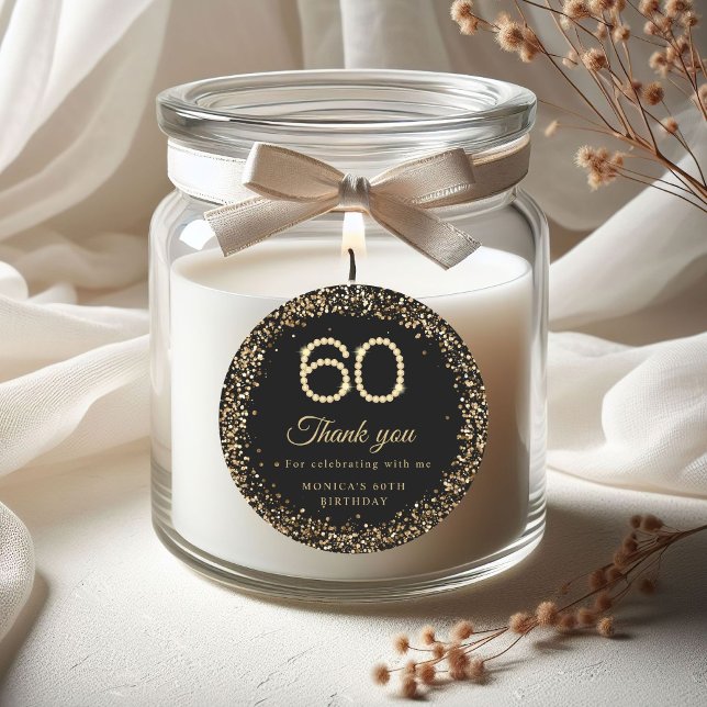 Autocollant de remerciement pour 60e anniversaire  (Gold Diamonds 60th Birthday Thank you sticker)