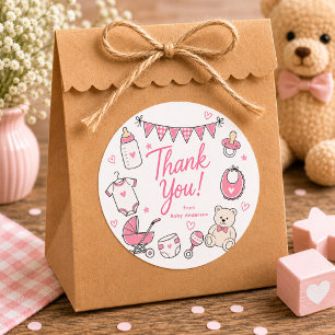 Autocollant de remerciement pour Baby Shower rose