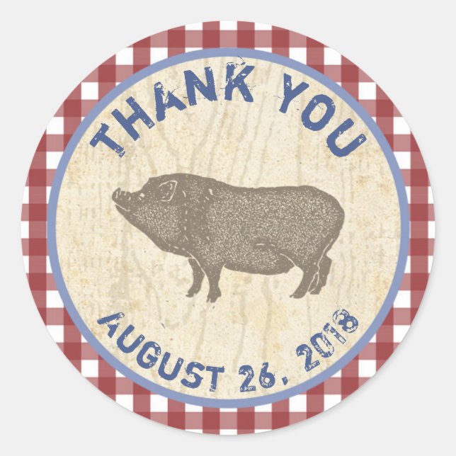 Autocollant de remerciement pour cochon grillé pou (Devant)