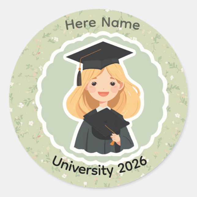 Autocollant de remise de diplôme de fille mignonne (Devant)