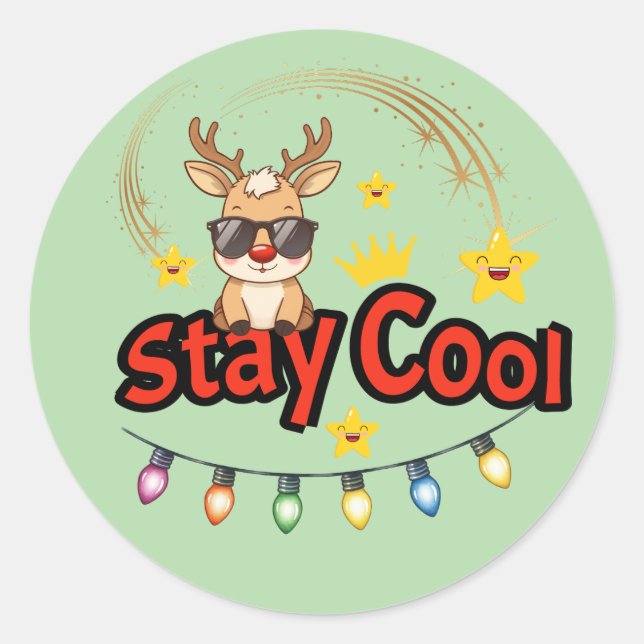 Autocollant de renne de Noël Stay Cool (Devant)