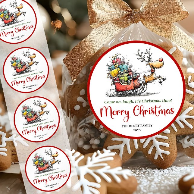 Autocollant de renne fantaisiste drôle impression  (Goofy whimsical reindeer sticker funny deer print

)