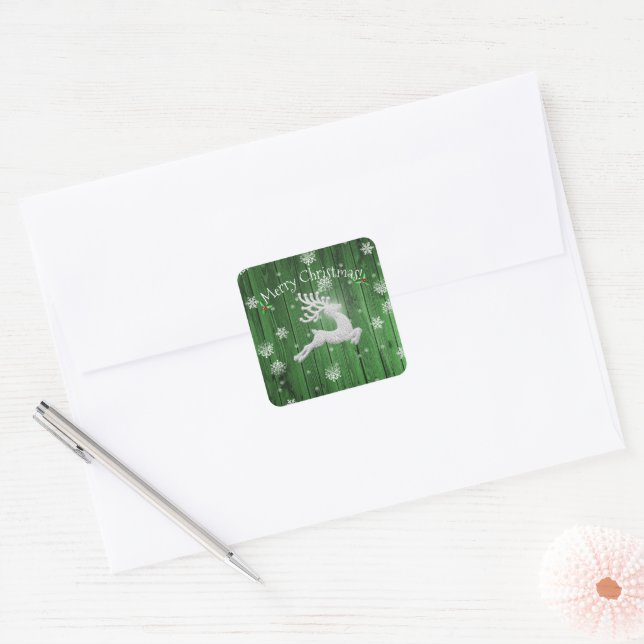 Autocollant de rennes de Noël rustique vert (Enveloppe)