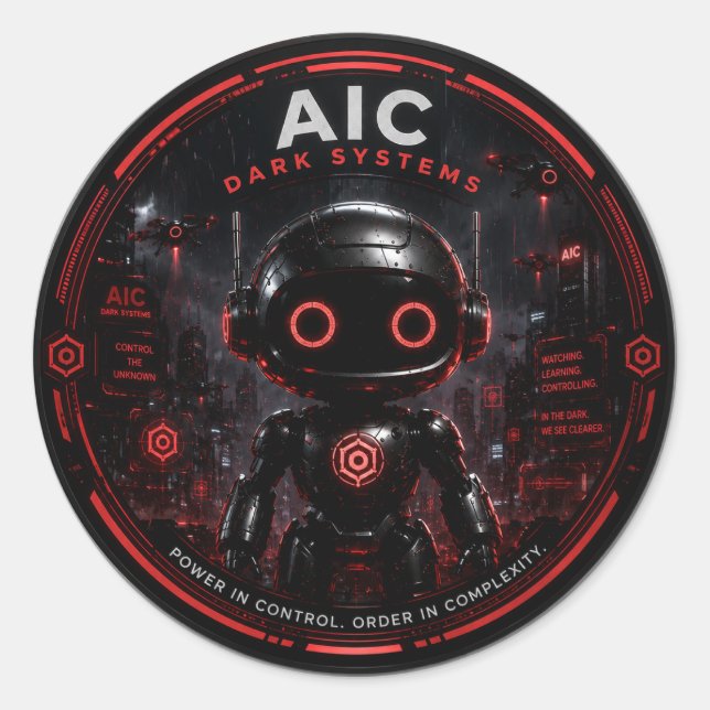Autocollant de robot IA Cyberpunk AIC Dark Systems (Devant)