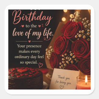 Autocollant de rose d'anniversaire romantique Amou