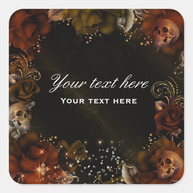 Autocollant de rose orange marron + crânes gothiqu (Devant)