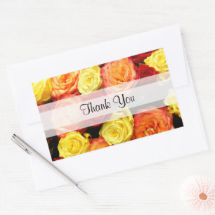 Autocollant de roses jaunes/rouges/oranges "Merci"