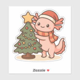 Autocollant de sapin de Noël avec un axolotl migno