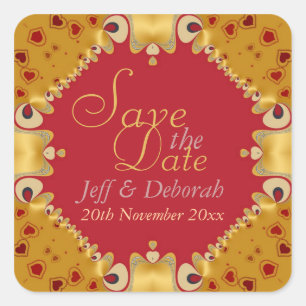 Autocollant de sauvegarde de date Gold & Red Heart