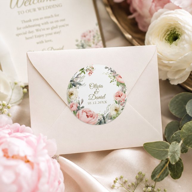 Autocollant de scellement d'enveloppe de mariage a (Blush & Ivory Peony Wedding Envelope Seal Sticker)