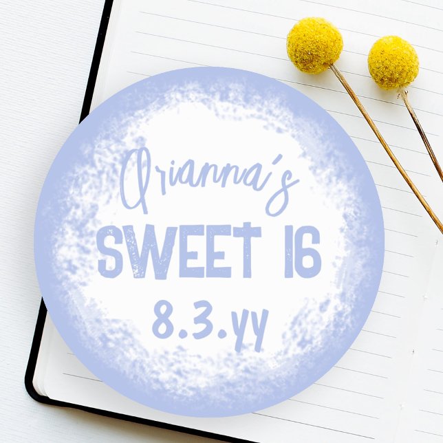 Autocollant de scellement d'étiquette personnalisé (Light blue, white sweet 16 party favor stickers, sweet sixteen round sticker labels envelope seals)