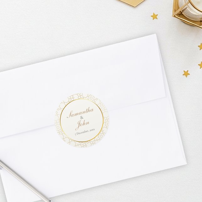 Autocollant de scellement géométrique doré pour en (Gold & Ivory Geometric Art Deco Wedding Envelope Seal Sticker)