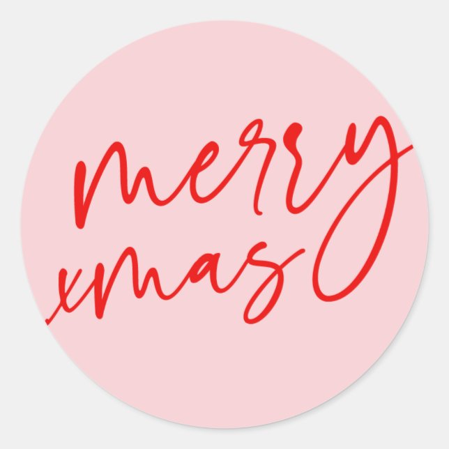 Autocollant de script rouge et rose de Joyeux Noël (Devant)