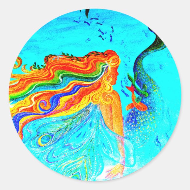 autocollant de sirène aux cheveux arc-en-ciel (Devant)